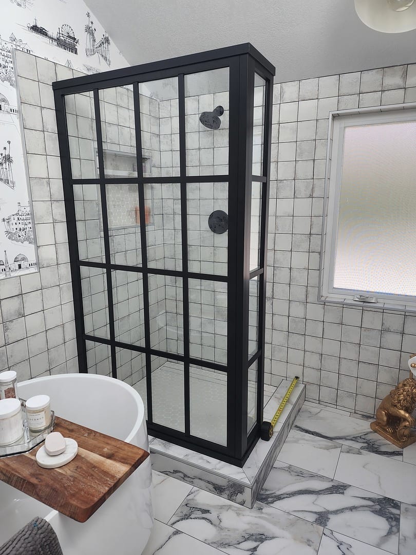 Gridscape GS1 Corner 2-Panel Shower Screen in Black With Clear Glass