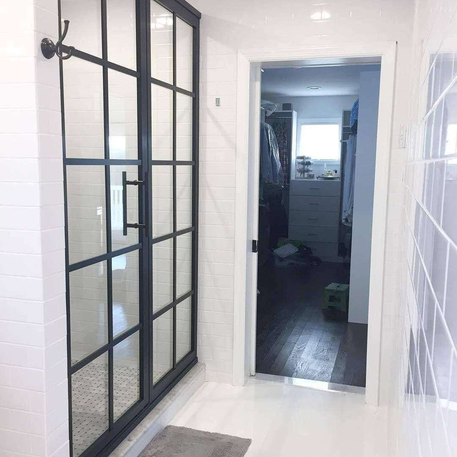 Gridscape GS1 Swing Shower Door and Panel in Black with Clear Glass
