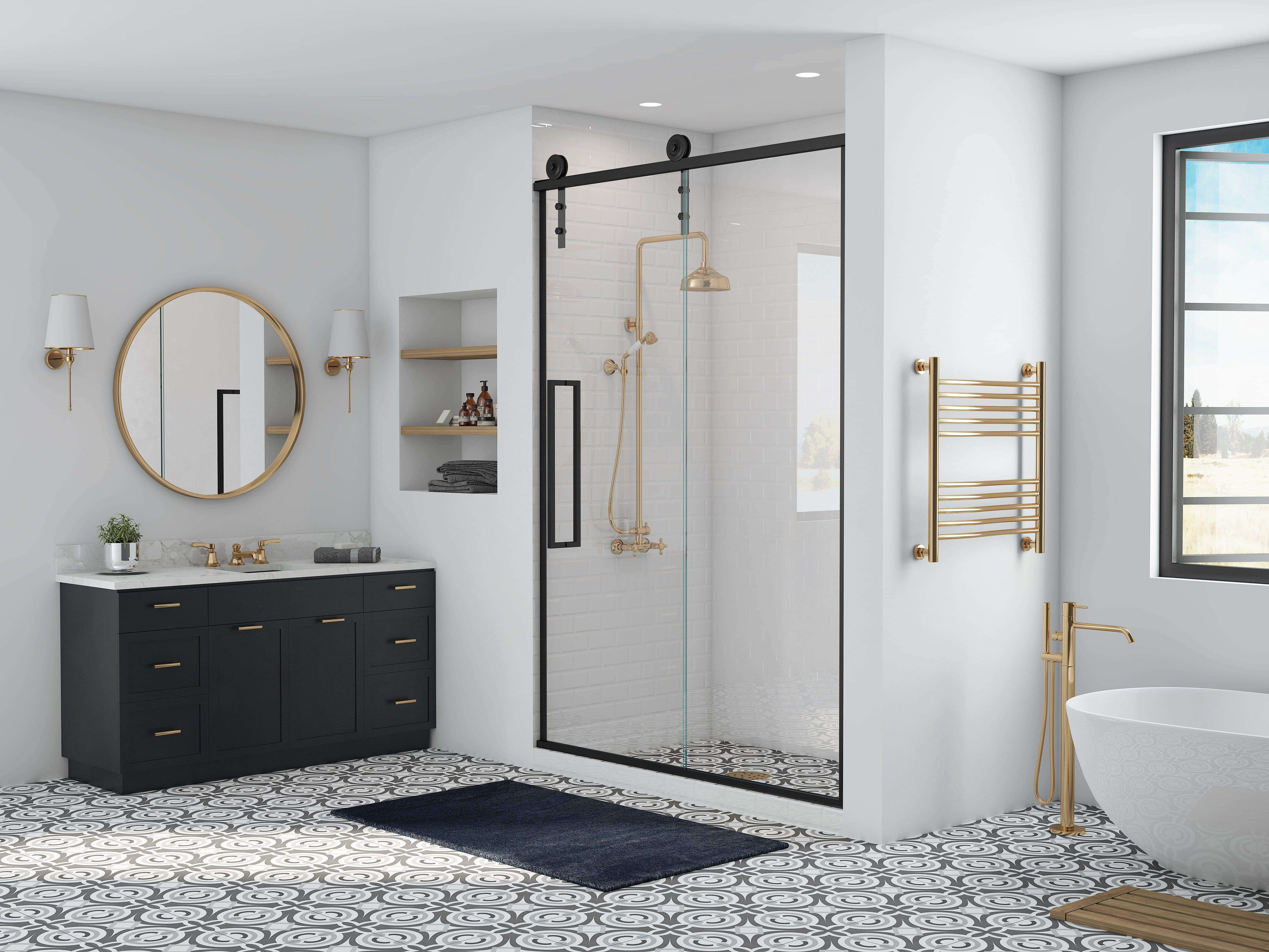 Eclipse Frameless Sliding Barn Door Shower Door in Black with Clear Gl ...