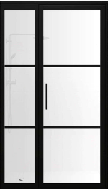 Gridscape GS2-2.1 Hinged Door and Panel in Black Finish and SatinDeco Glass