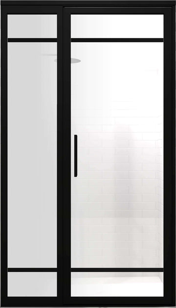 Black Frame Industrial Grid Shower Enclosures | Gridscape | GS2-2 | SatinDeco Frosted Glass | Coastal Shower Doors
