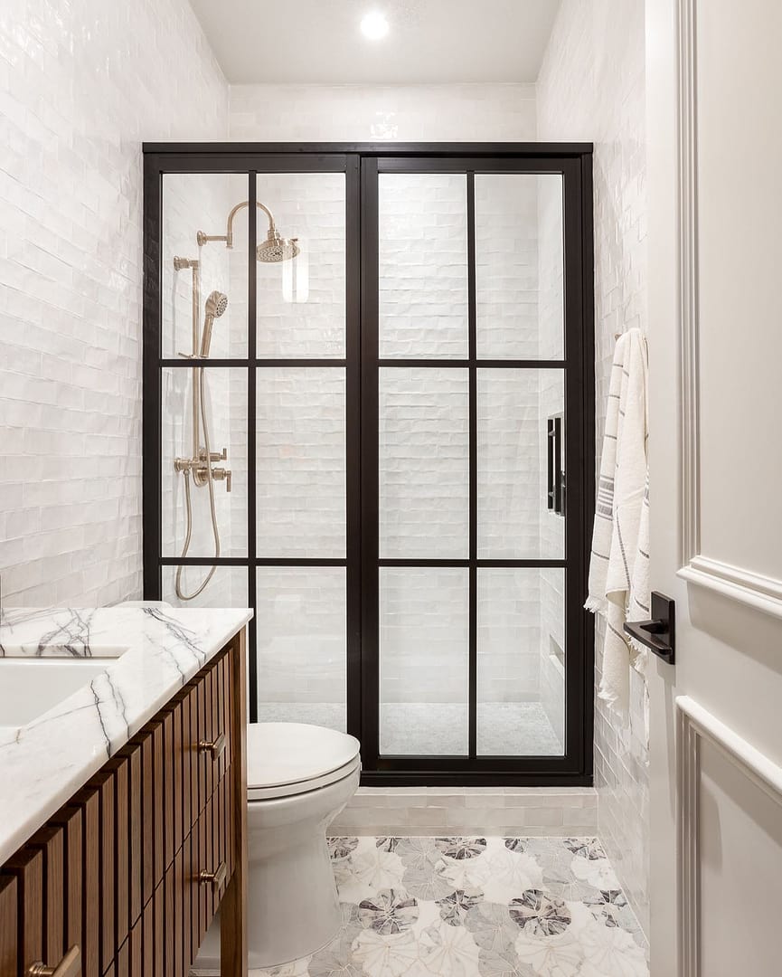 Gridscape GS1.2 Swing Shower Door and Panel in Black with Clear Glass