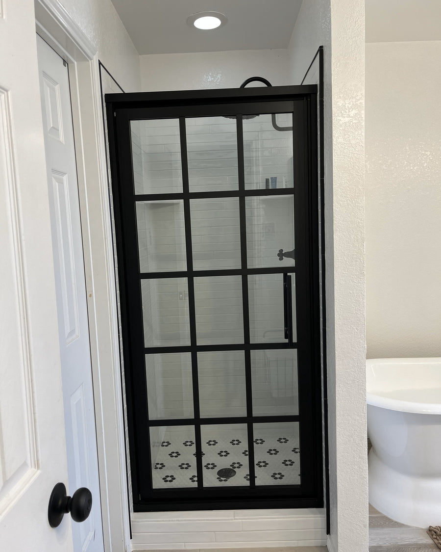 Gridscape GS1 Swing Shower Door in Black with Clear Glass