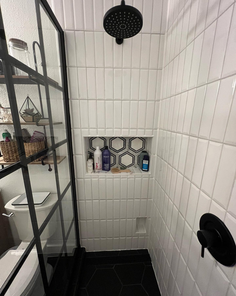 Gridscape GS1 Fixed Shower Screen Panel in Black with Clear Glass