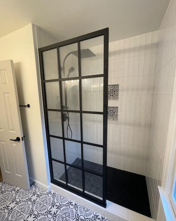 Gridscape GS1 Fixed Shower Screen Panel in Black with Clear Glass