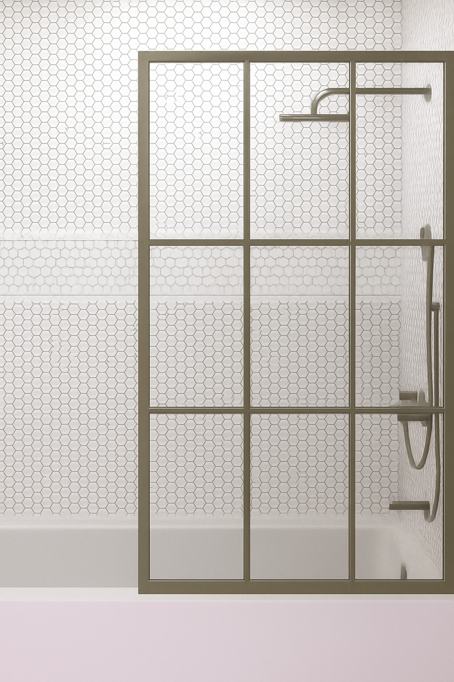 Gridscape GS1 Colorize Shower Screen for tub in Olive Bronze with Clear Glass