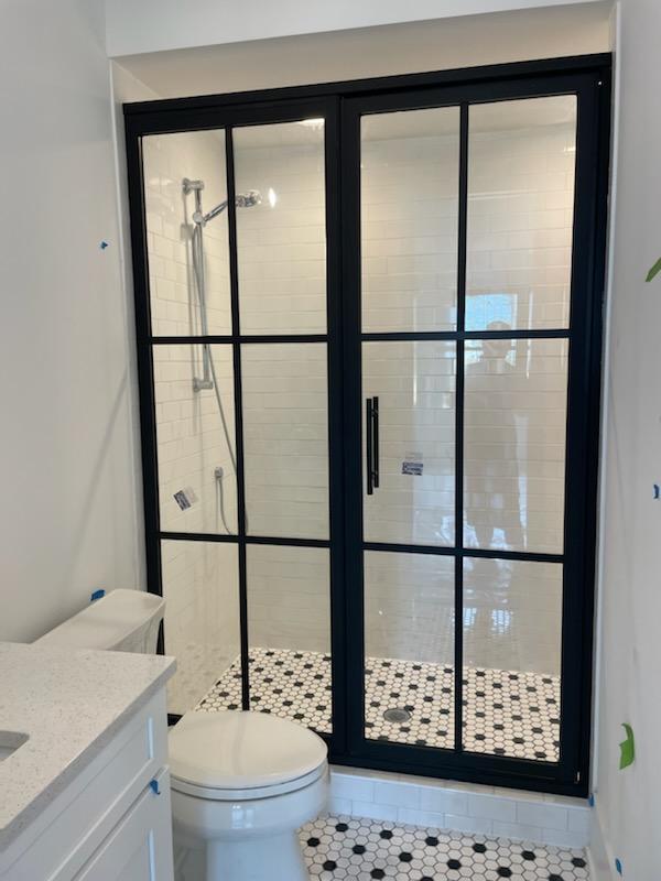 Gridscape GS1.2 Swing Shower Door and Panel in Black with Clear Glass