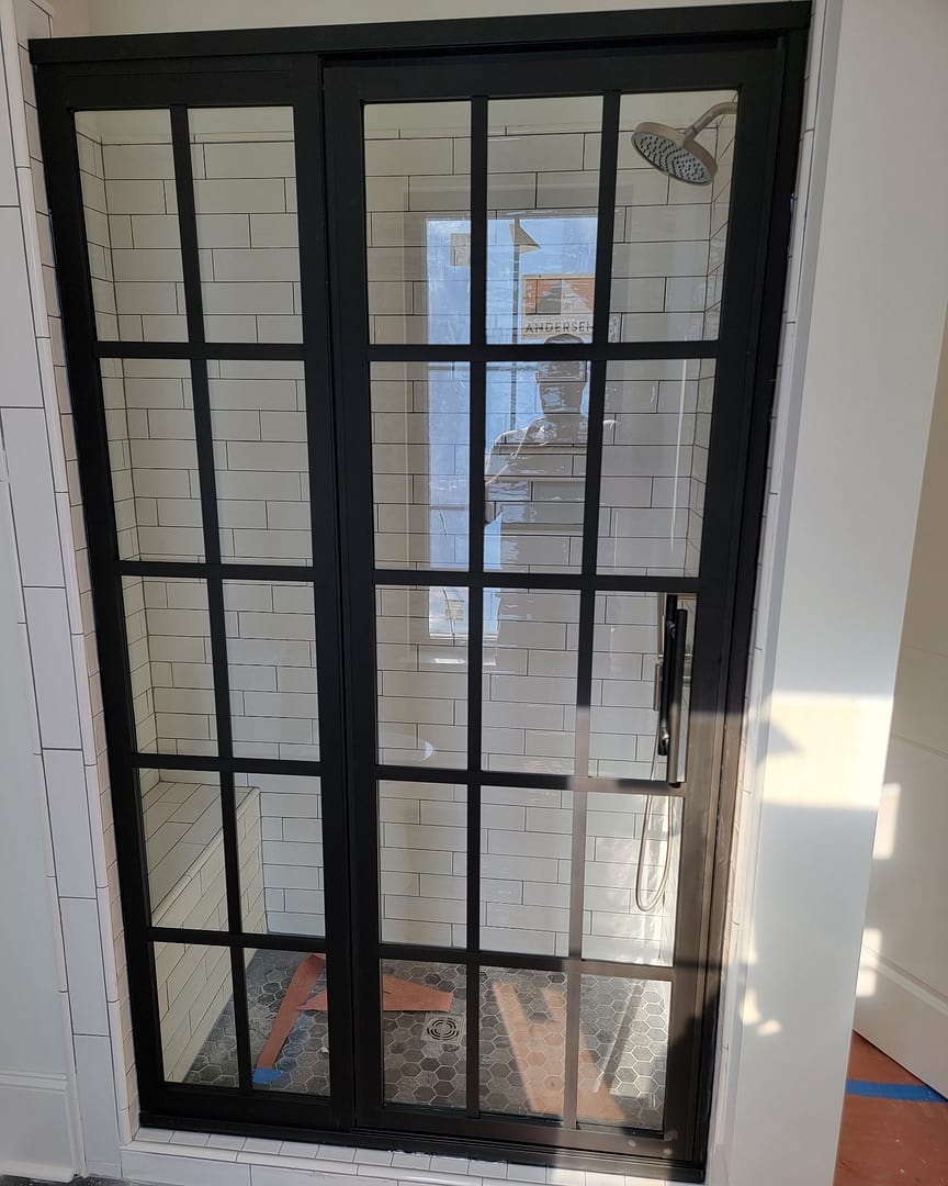 Gridscape GS1 Swing Shower Door and Panel in Black with Clear Glass
