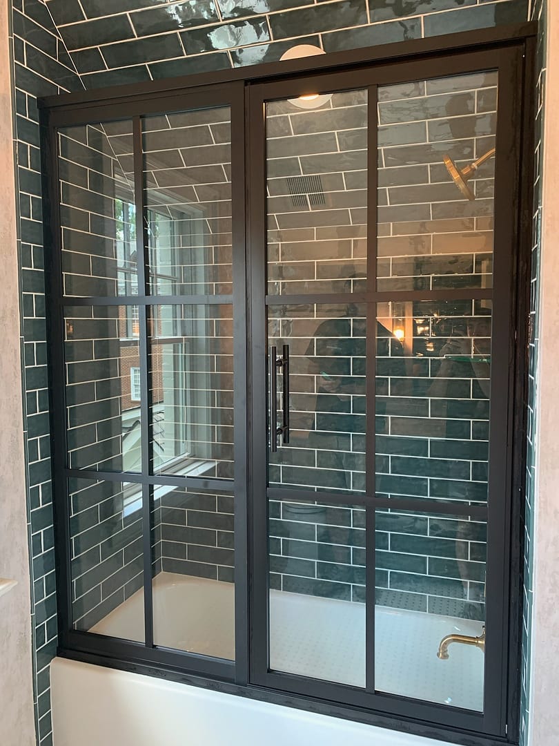 Gridscape GS1.2 Swing Shower Door and Panel in Black with Clear Glass