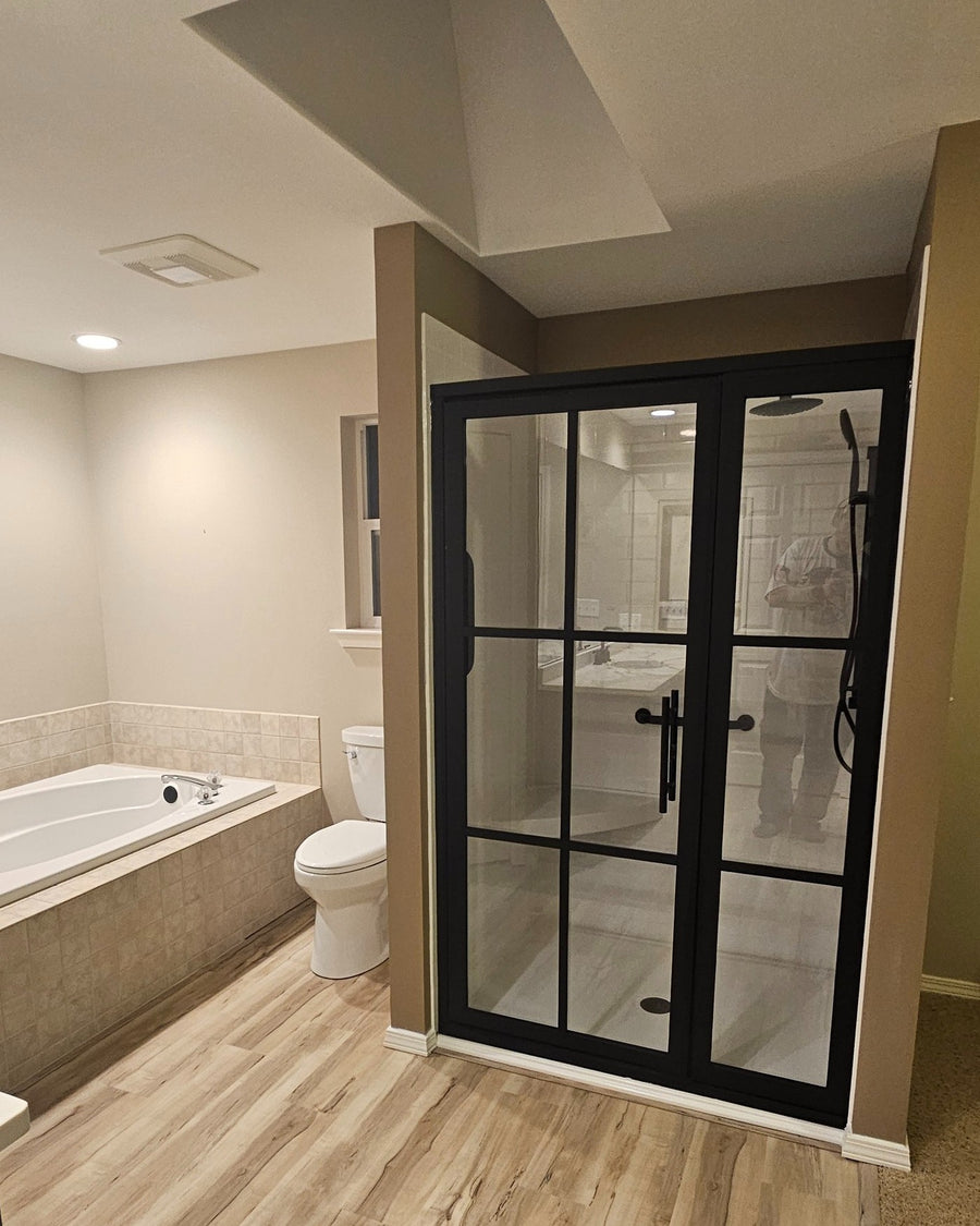 Gridscape GS1.2 Swing Shower Door and Panel in Black with Clear Glass