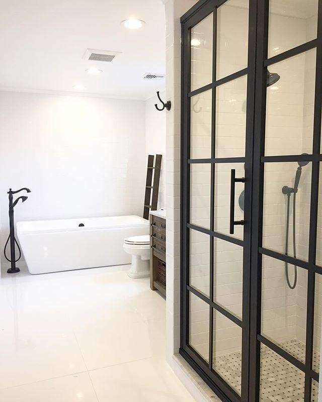 Gridscape GS1 Swing Shower Door and Panel in Black with Clear Glass