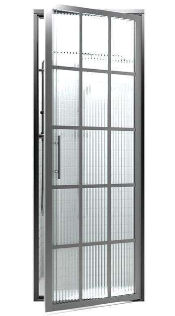Black Frame Windowpane Shower Door | Gridscape Series | Coastal Shower Doors | Trench Reeded Glass