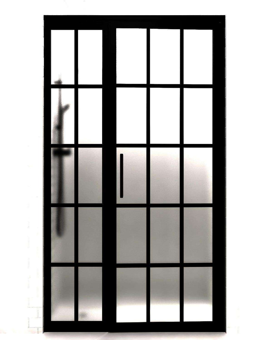 Gridscape GS1 Swing Shower Door and Panel in Black with SatinDeco Glass