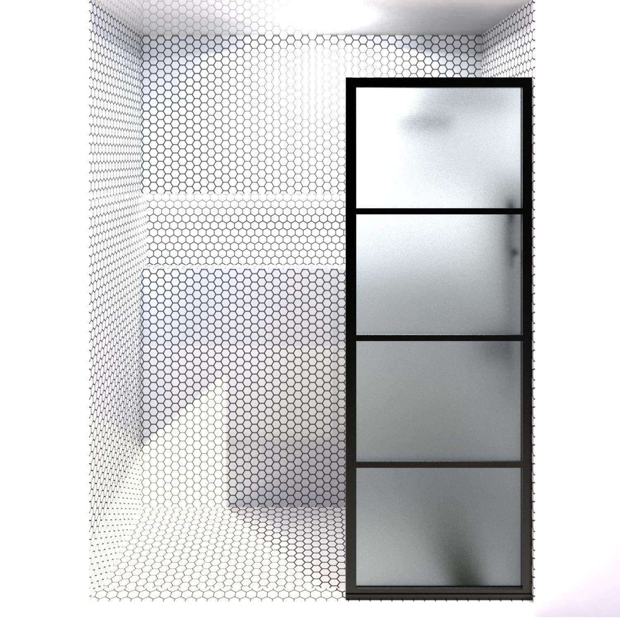 Gridscape GS2 Fixed Panel Shower Screen Black With Satin Deco Frosted Glass | 24 in - 32 in wide