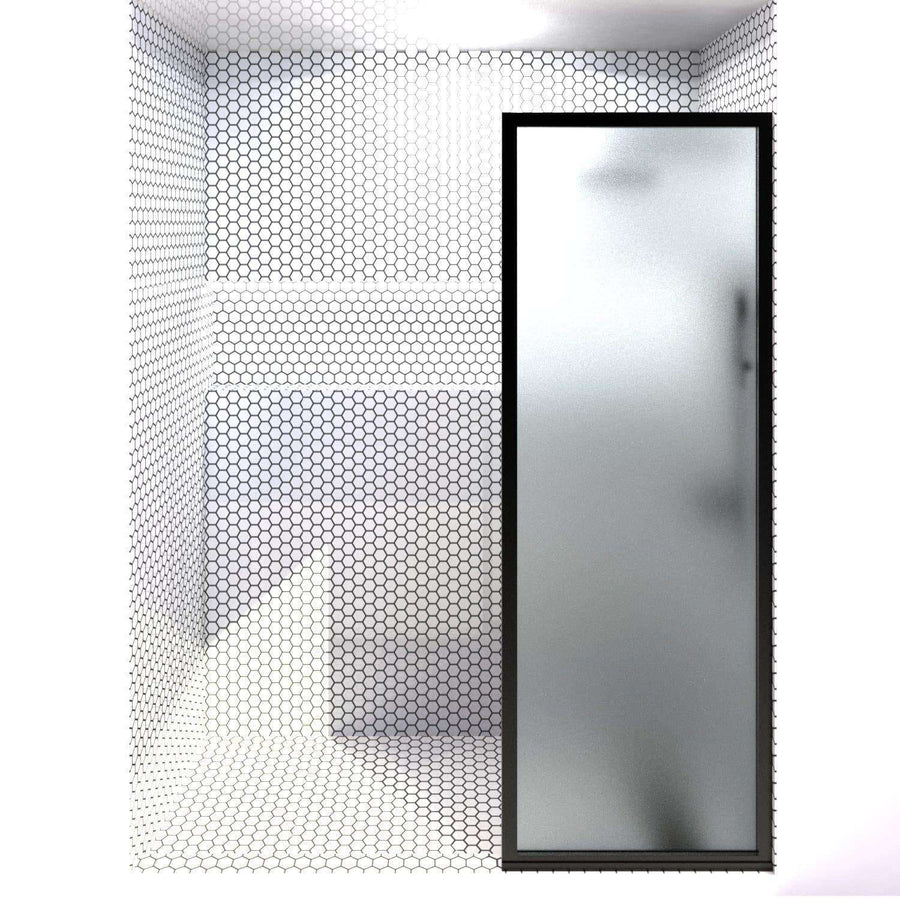 Gridscape GS3 Fixed Panel Shower Screen Black With Satin Deco Frsoted Glass | 24 in - 32 in wide