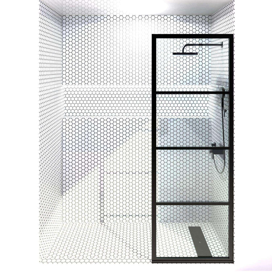 Gridscape GS2 Fixed Panel Shower Screen Black With Clear Glass | 24 in - 32 in wide