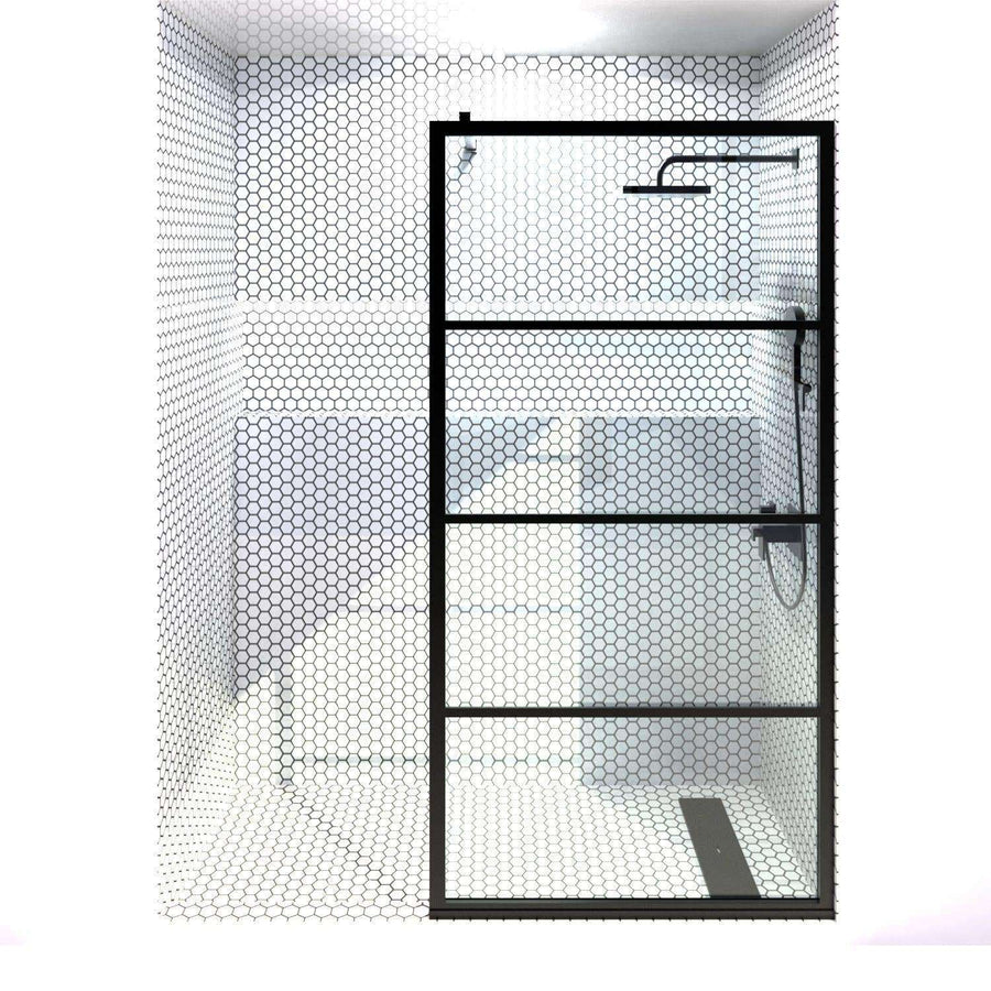Gridscape GS2 Fixed Panel Shower Screen Black With Clear Glass | 36 in - 40 in wide