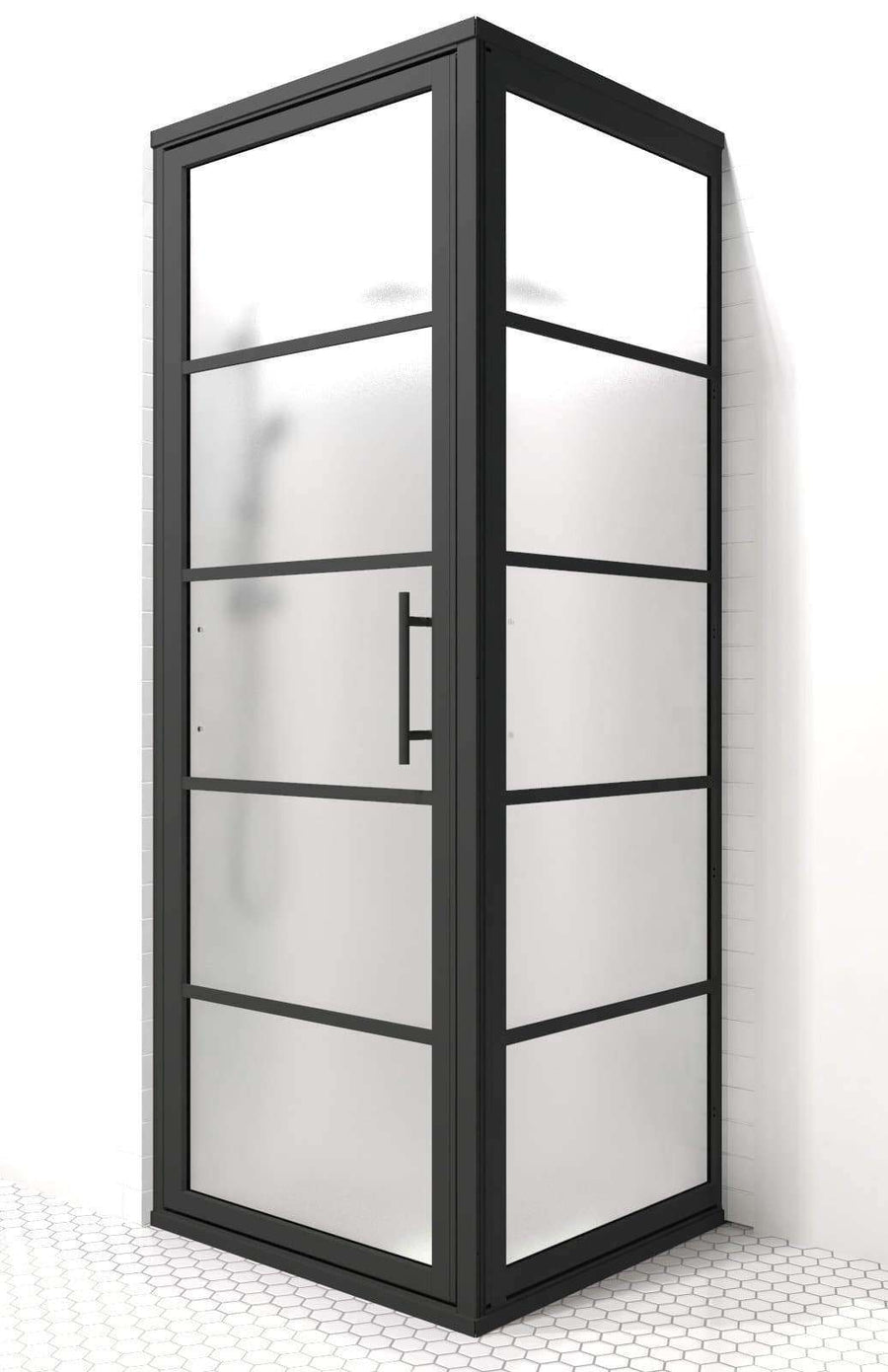 Industrial Black Framed Shower Doors - Gridscape GS2 with SatinDeco Frosted Glass by Coastal Shower Doors