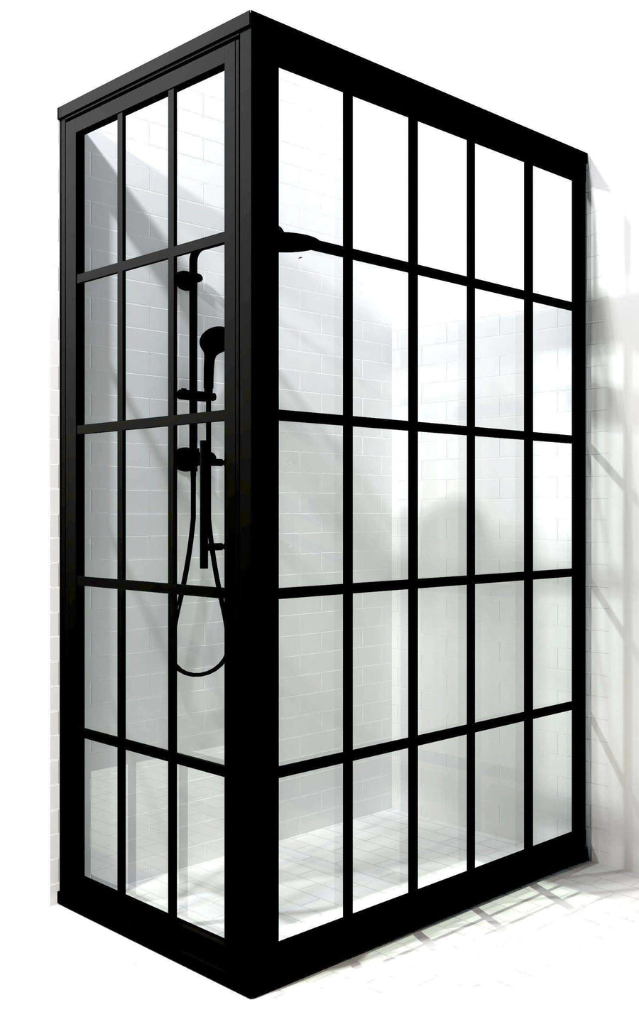 Gridscape 36 in x 60 in black framed hinged corner shower enclosure by Coastal Shower Doors