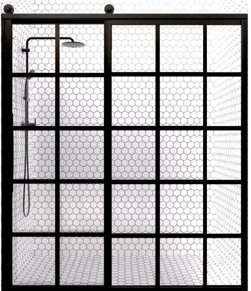 Gridscape GS1 Eclipse Sliding Shower Door in Black with Clear Glass