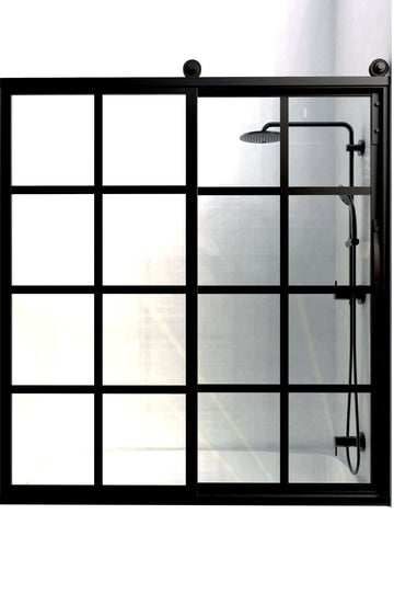 Gridscape Eclipse GS1 True Divided Light Factory Window Shower Door with Black Frame
