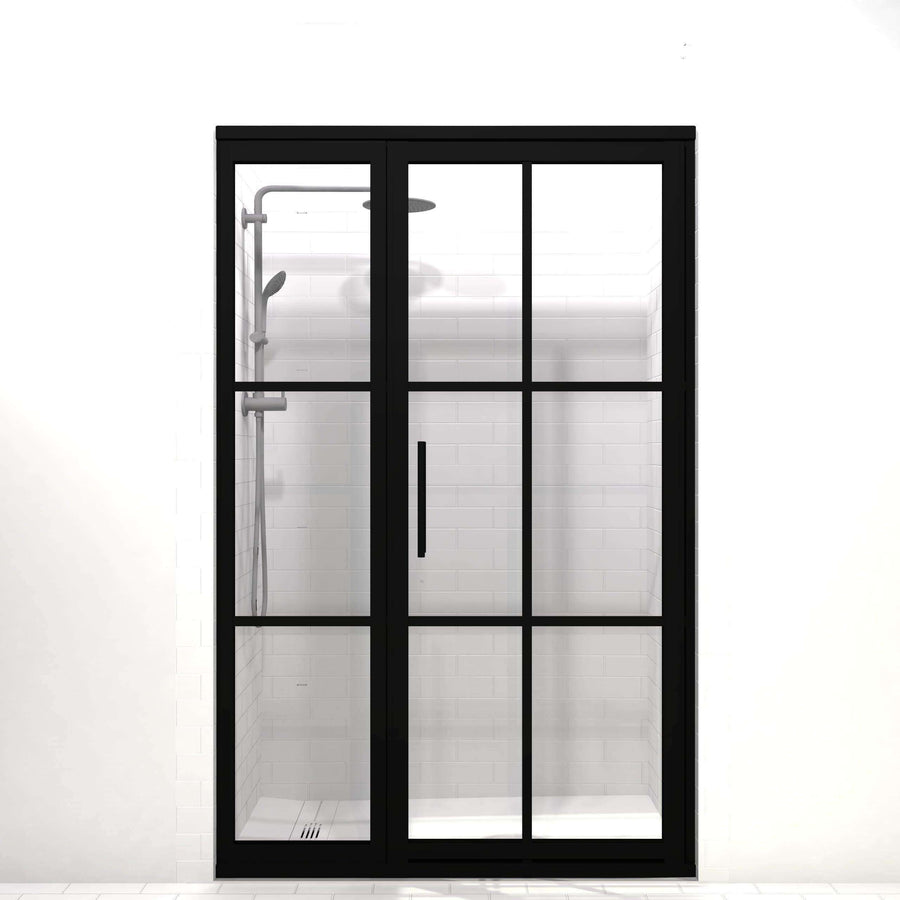 Gridscape Shower Doors in GS1 with Black Metal finish and Clear Glass.