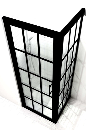 Divided Light Black Frame Corner 2- Panel Shower Door with Grids - Gridscape Series 1 GS1 by Coastal Shower Doors