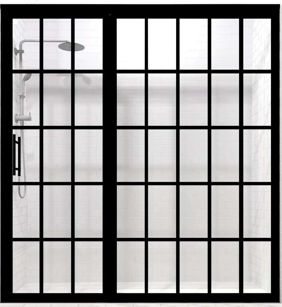 Gridscape Black Framed Shower Door For Wide Alcove Shower Openings