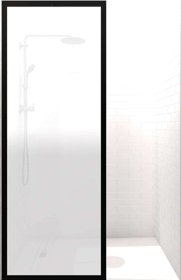 Gridscape GS3 Fixed Panel Shower Screen Black With Satin Deco Glass Main Image