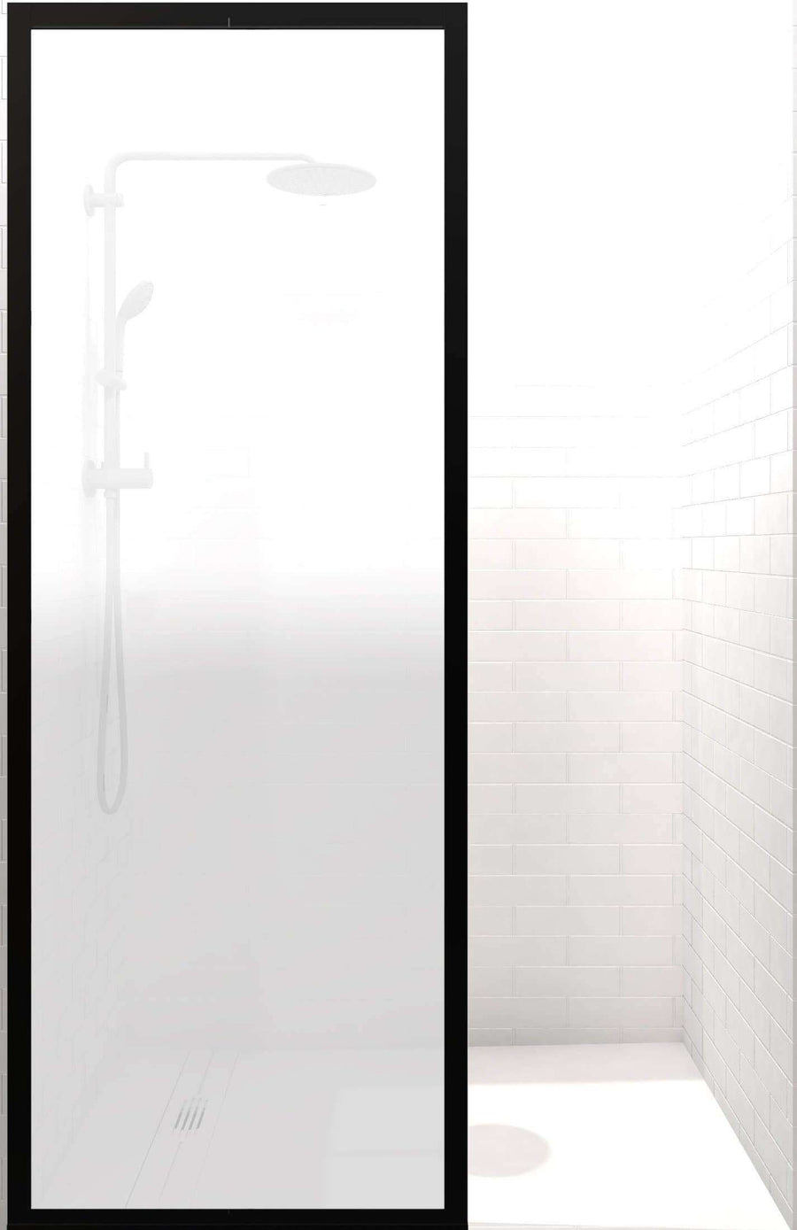 Gridscape GS3 Fixed Panel Shower Screen Black With Satin Deco Glass Main Image