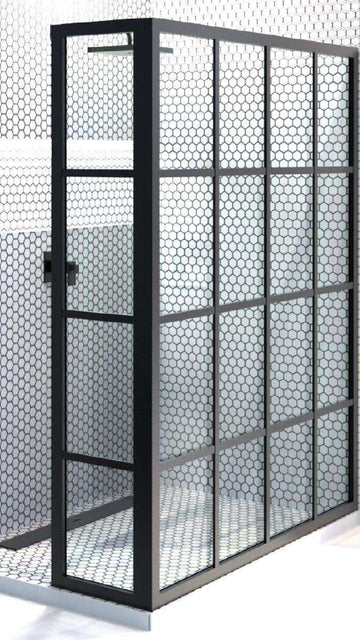 Black Window Frame Grid Pattern Corner Shower Screen