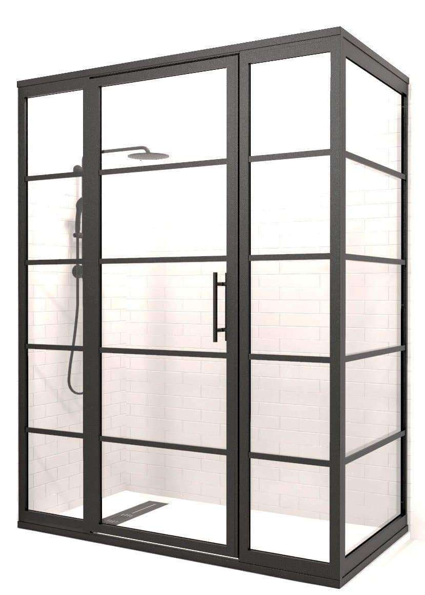 Black Grid Frame Corner Gridscape Shower Door by Coastal Shower Doors