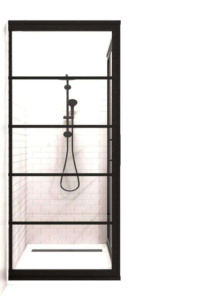 Gridscape GS2 3-Panel Corner Shower Door in Black with Clear Glass
