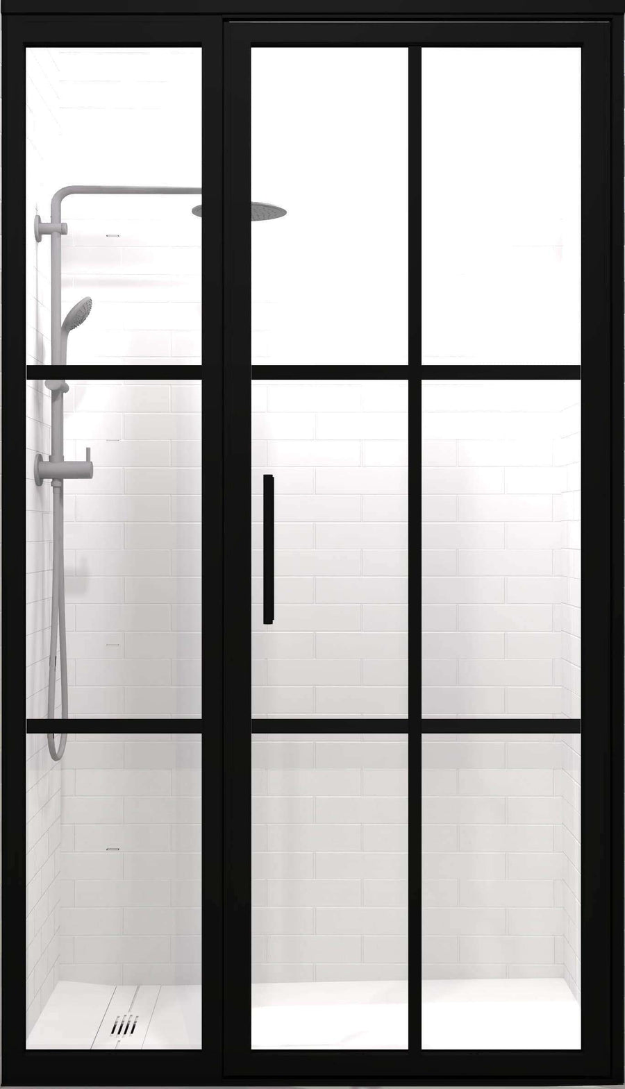 Black Frame Grid Pattern Factory Window Shower Door by Coastal Shower Doors