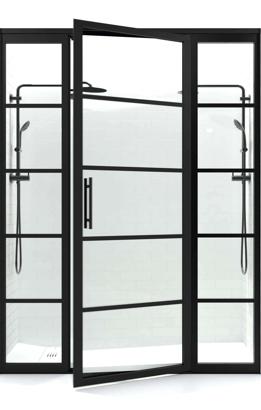 Industrial Balck Grid Style Shower Door | Gridscape Series GS2 with Clear Glass | Door with 2 Inline Panels