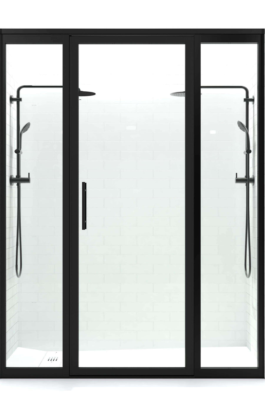 Gridscape GS3 Swing Shower Door with 2 Side Panels in Black with Clear Glass | Coastal Shower Doors | Door Closed