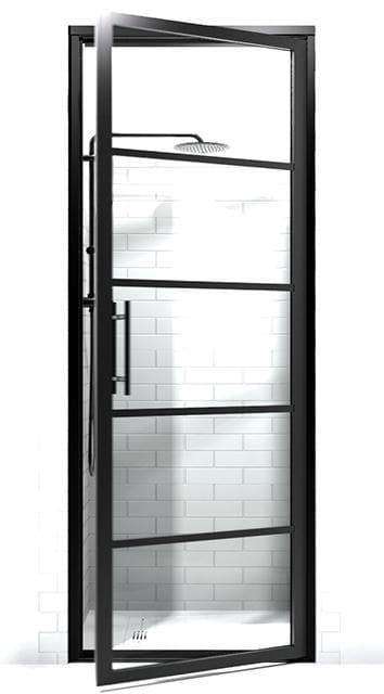 GRIDSCAPE GS2 FULL DIVIDED LIGHT BLACK FRAME GRID SWING SHOWER DOOR WITH CLEAR GLASS