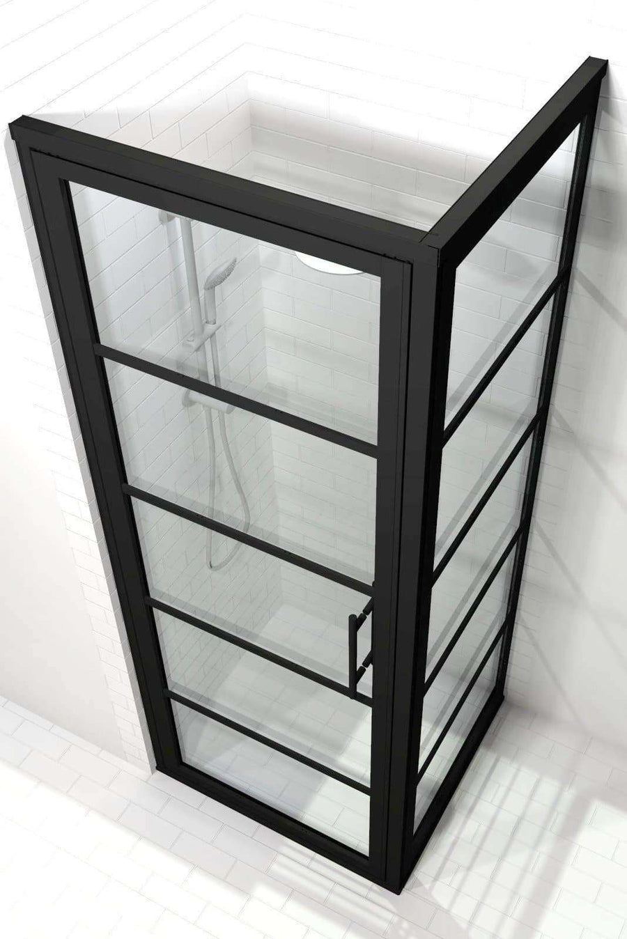 Industrial Black Frame Corner Shower Doors - Gridscape GS2 with Clear Glass by Coastal Shower Doors
