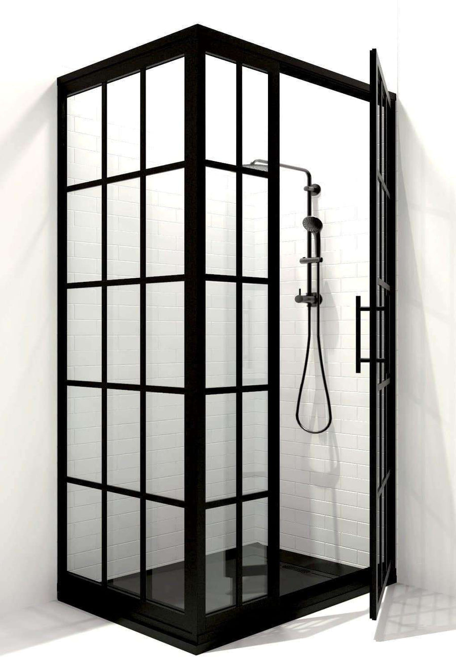 42 in. x 42 in. Gridscape Corner Shower Door in Black Frame with Clear Glass