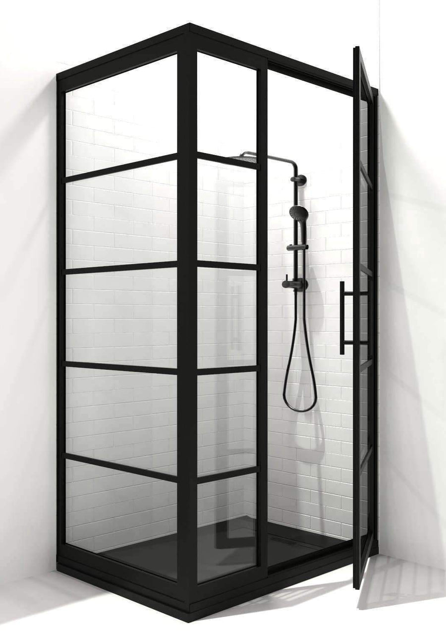 Gridscape GS2 3-Panel Corner Shower Door in Black with Clear Glass –  divided STYLE