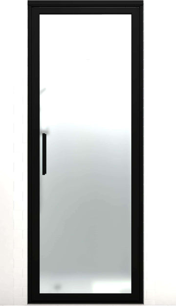 Black Frame Hinge Shower Door | Industrial Style | Gridscape GS3 | SatinDeco Frosted Glass