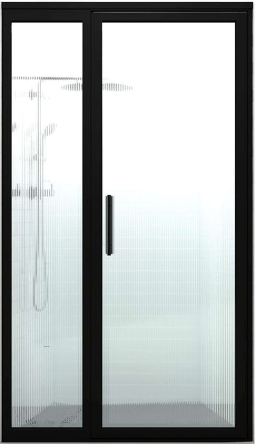 Black Frame Shower Door | Industrial Style | Gridscape GS3 | Trench Reeded Patterned Glass | Coastal Shower Doors