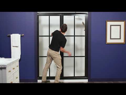 Gridscape GS3 Swing Shower Door and Panel in Black with Trench Glass