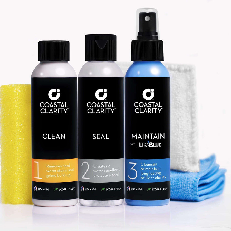 COASTAL CLARITY Shower Door Glass Restoration Kit by Coastal Shower Doors | Best Way to Remove and Prevent Hard Water Spots on Glass | 3 Step Process